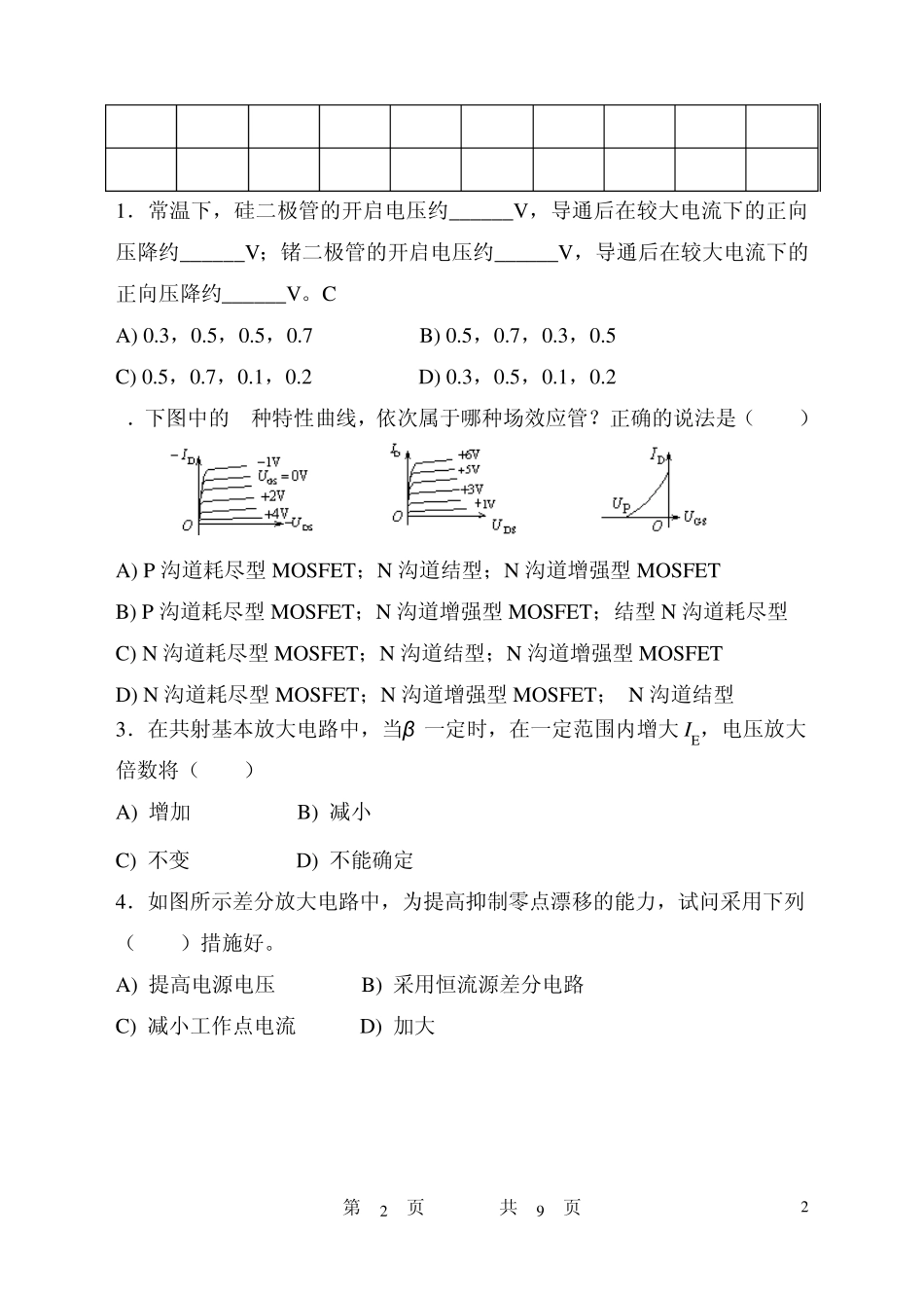模拟电子技术试卷及答案_第2页