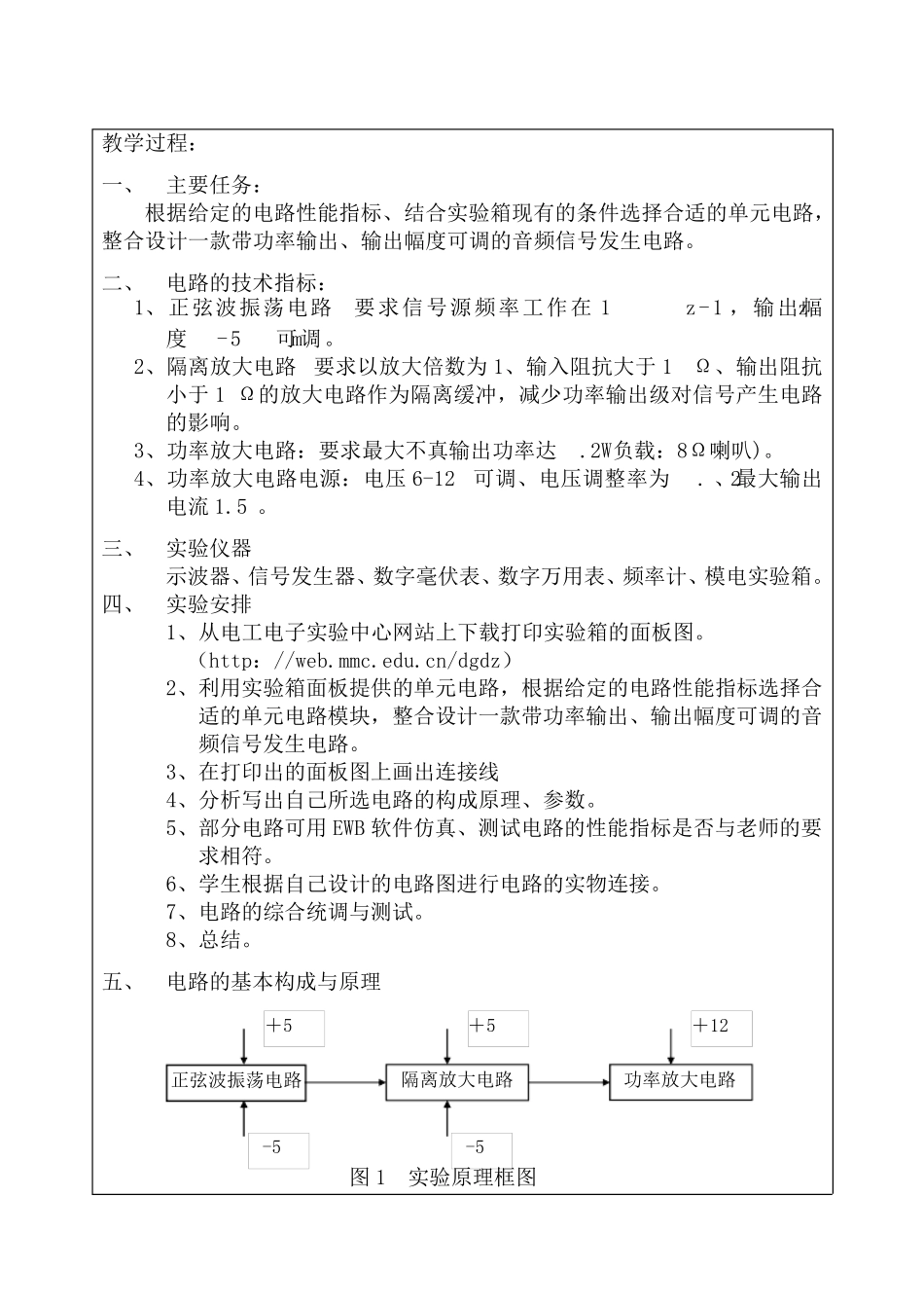 模拟电子综合实验教案设计音频信号放大电路的设计与综合测试_第2页
