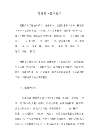 樱桃萝卜栽培技术转载