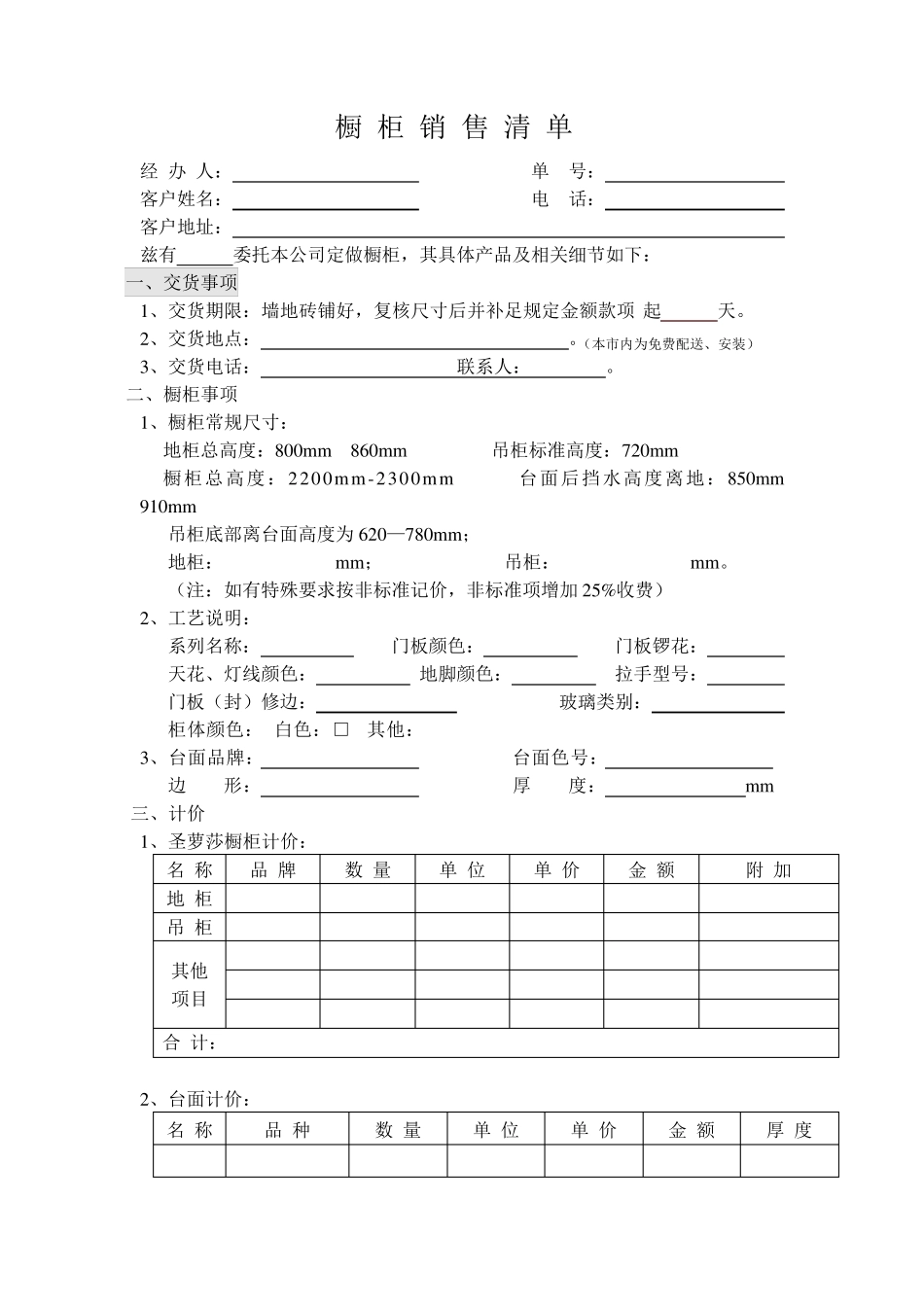 橱柜销售清单_第1页
