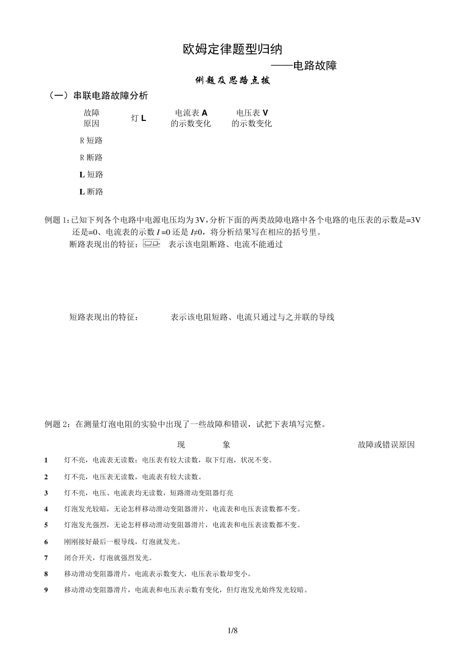 欧姆定律之电路故障分析篇_第1页