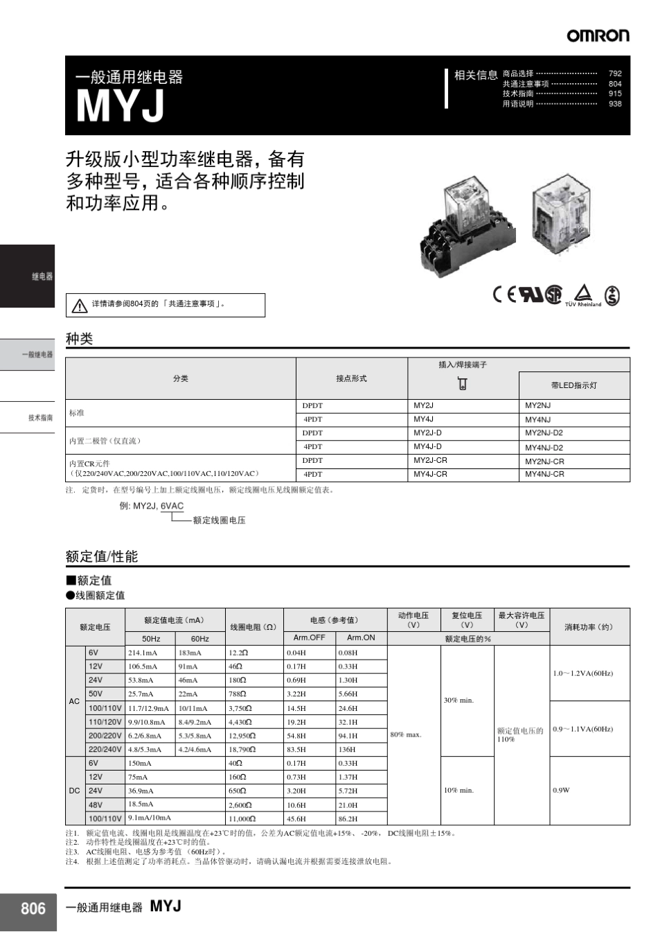 欧姆龙中间继电器样本_第1页