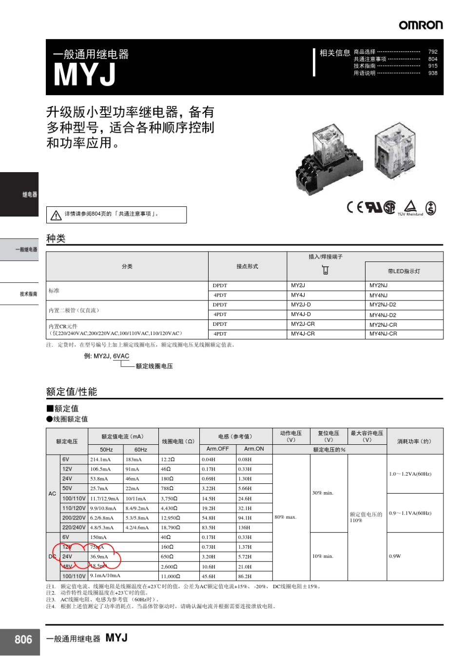 欧姆龙继电器MYJ说明书_第1页