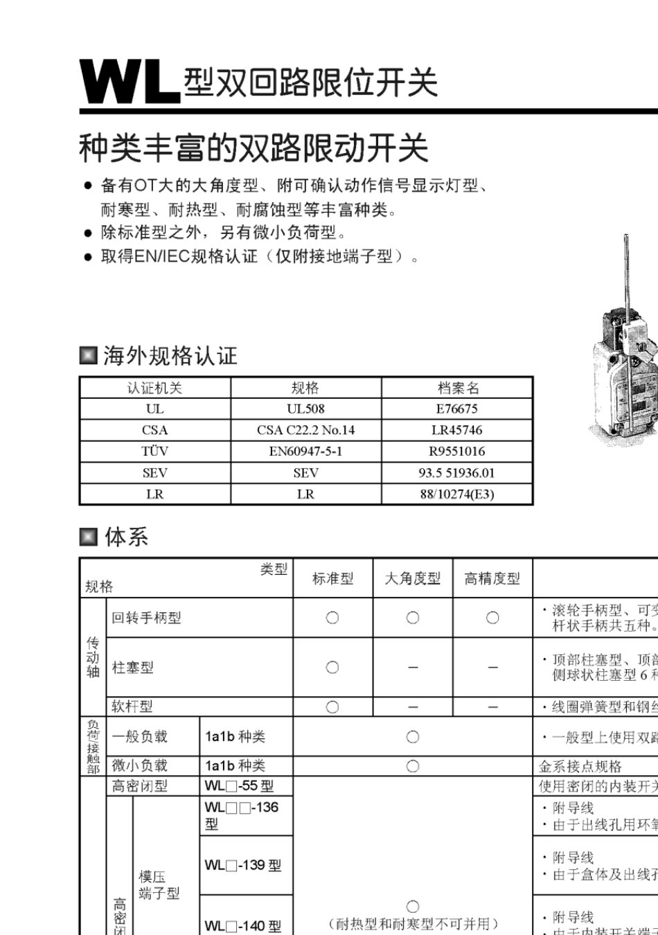 欧姆龙行程开关选型手册_第1页