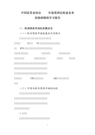欧洲固定收益业务介绍(中政协高级研修班报告)