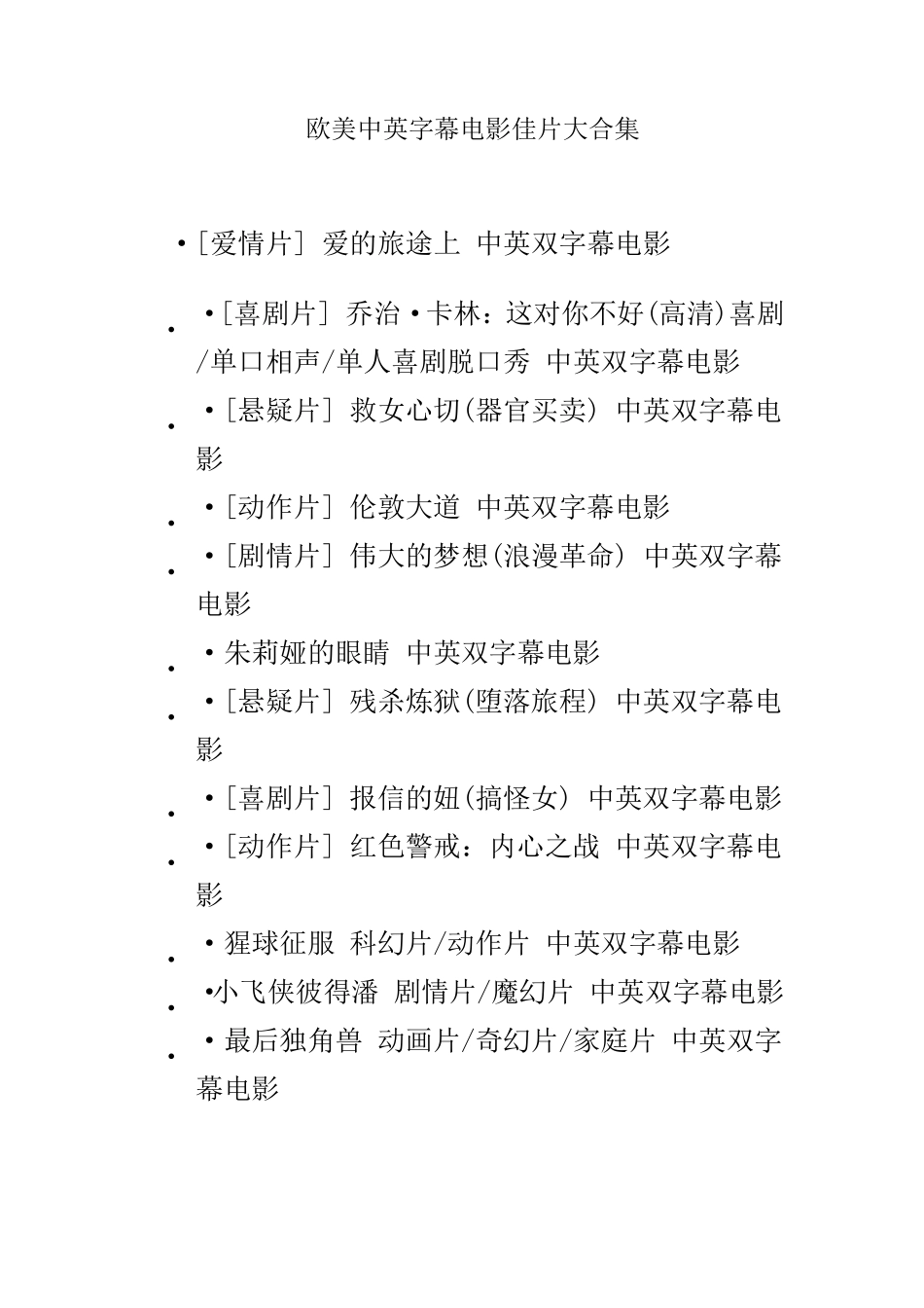 欧美中英字幕电影佳片大合集_第1页