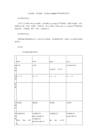 正余弦函数及函数y=Asin(ωx+ψ)的图像和性质