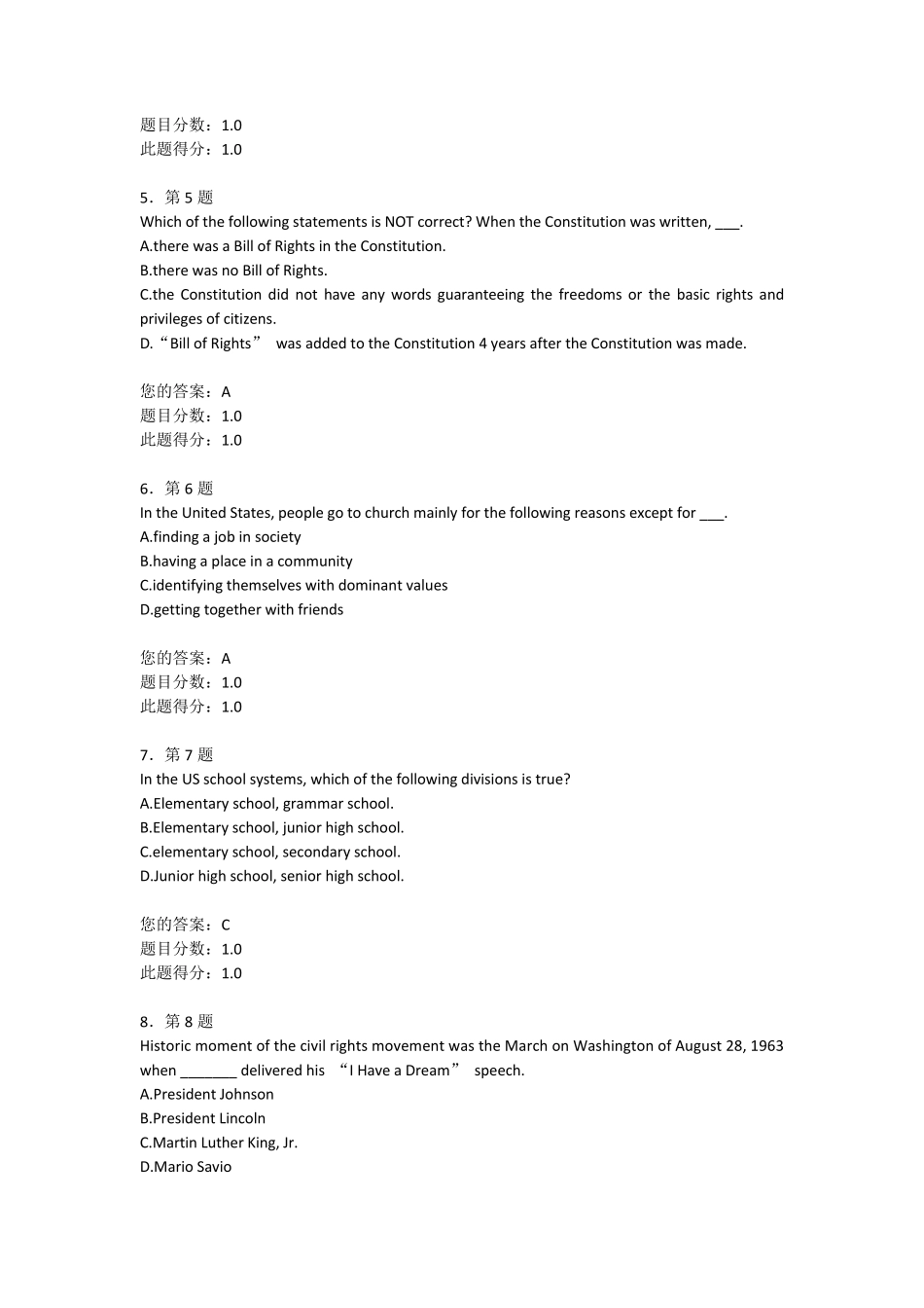 正确答案2015年秋季《英语国家概况(阅读)》在线作业_第2页