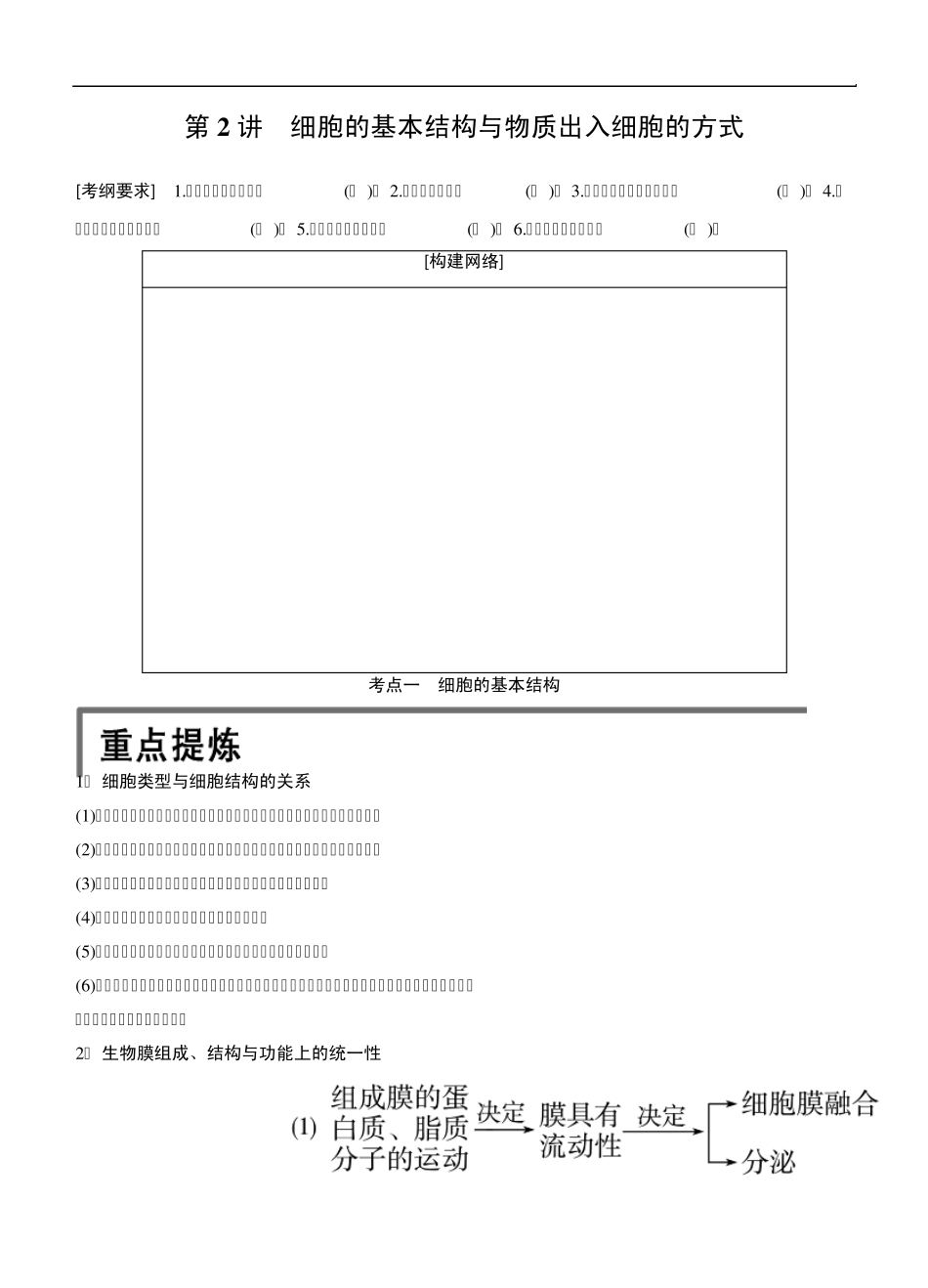 步步高2015高考生物二轮讲义：专题1.2细胞的基本结构与物质出入细胞的方式_第1页