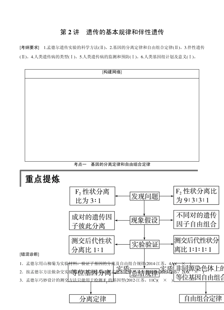 步步高2015高考生物二轮讲义：专题4.2遗传的基本规律和伴性遗传_第1页