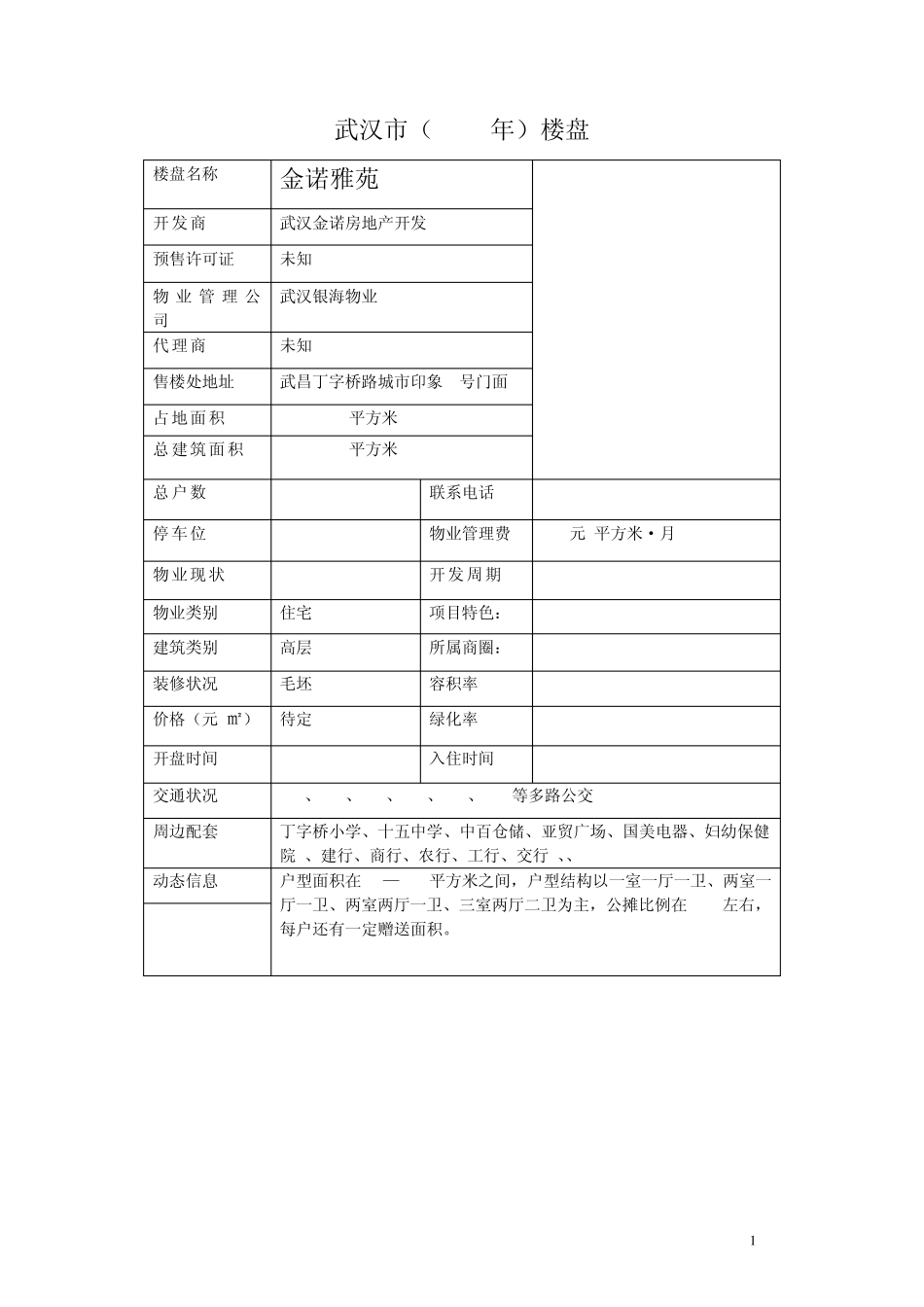 武汉(2010)楼盘统计表_第1页