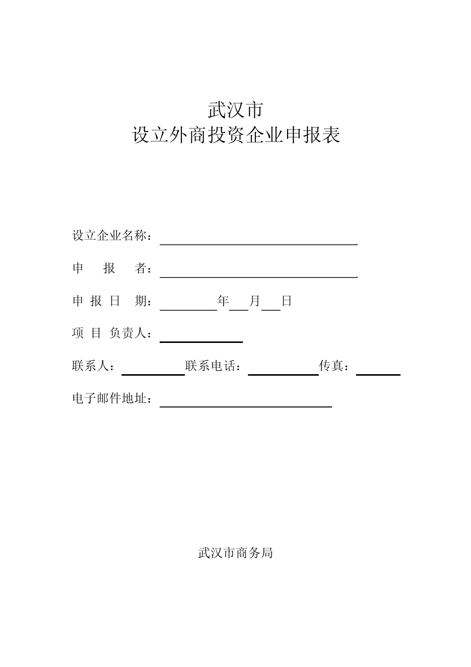 武汉市设立外商投资企业申报表_第1页