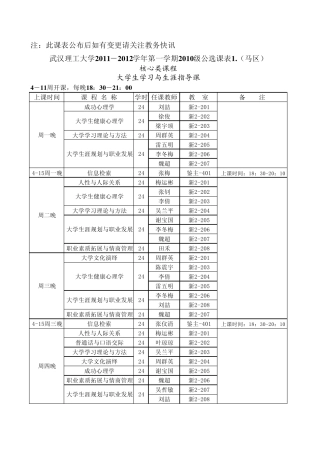 武汉理工2011选课课表