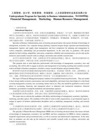 武汉理工大学管理学院工商管理、会计学、财务管理、市场营销、人力资源管理专业本科培养计划
