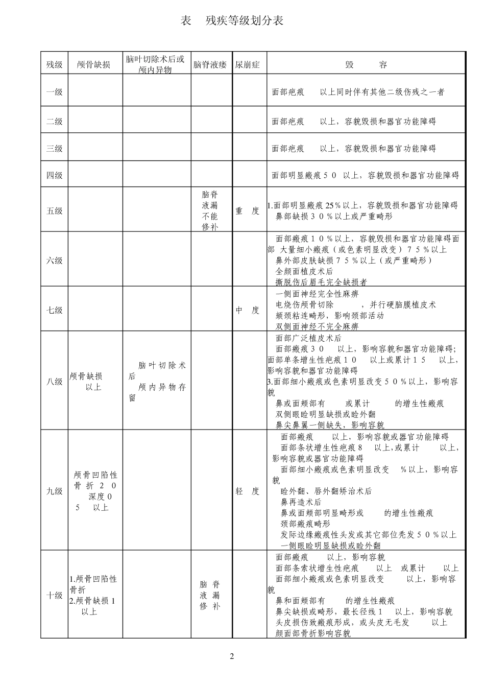 残疾等级划分表_第2页