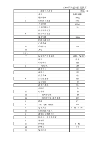 每千平米超市投资预算