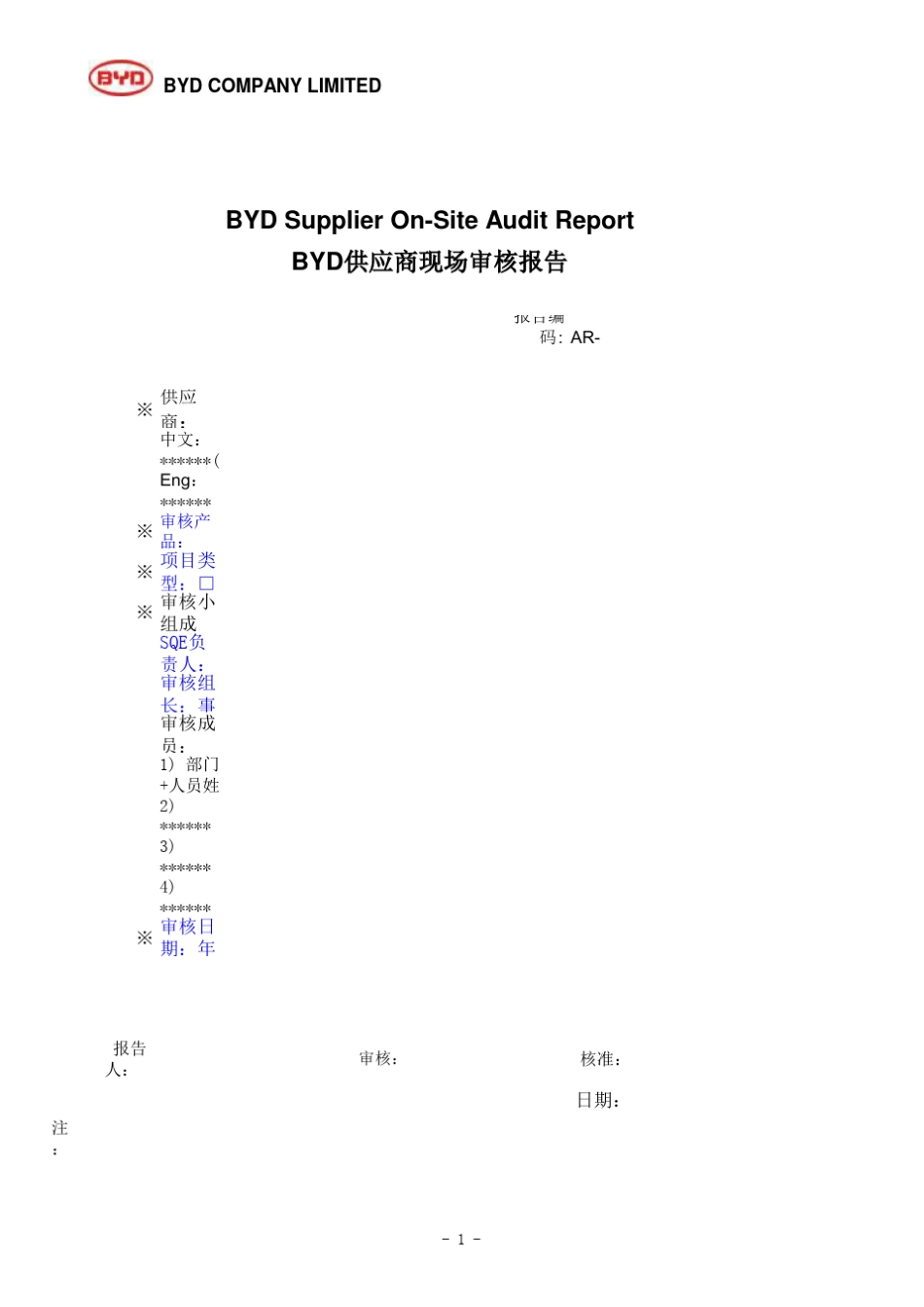 比亚迪供应商现场审核报告_第1页