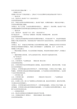 比率分析法相关指标详解