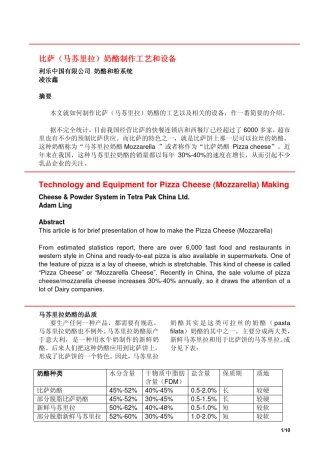 比萨(马苏里拉)奶酪制作工艺和设备