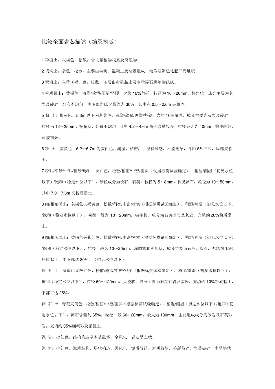 比较全面岩芯描述(编录模版)_第1页