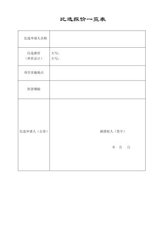 比选报价一览表