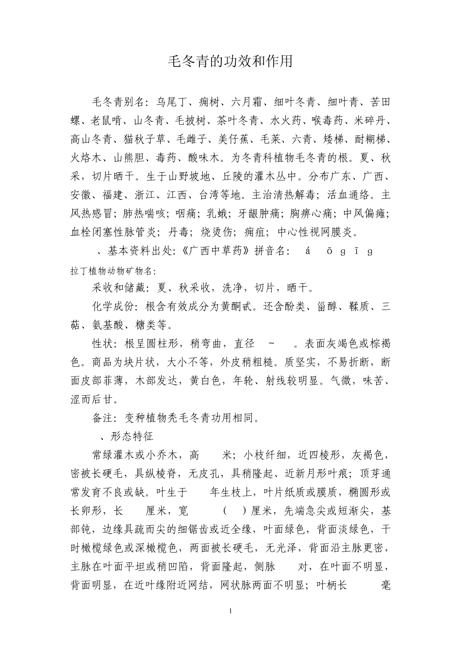 毛冬青的功效和作用_第1页