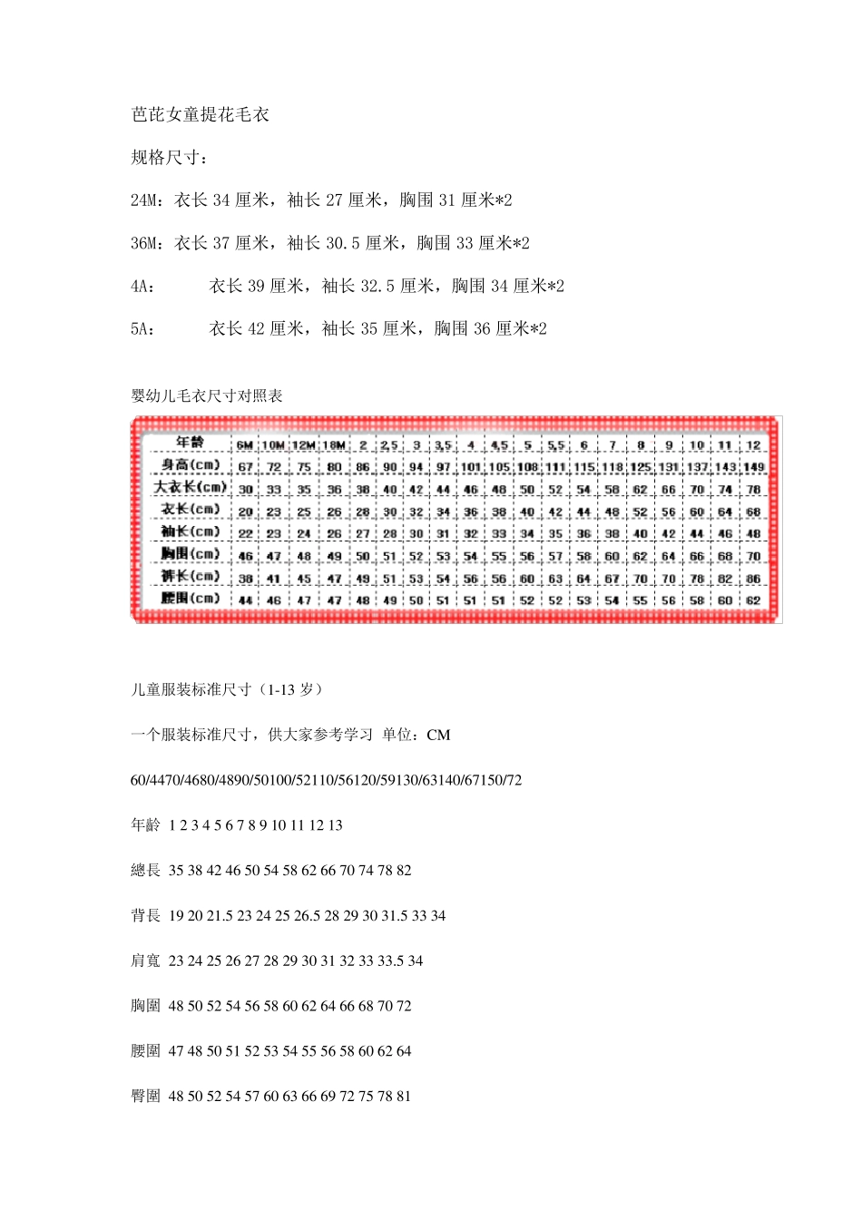 毛衣规格尺寸表_第2页