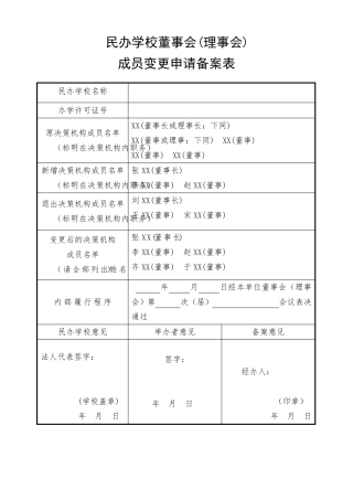 民办学校决策机构成员备案材料