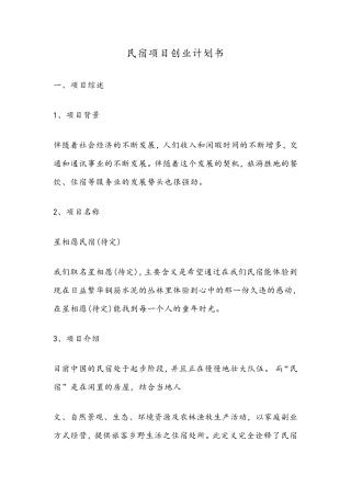 民宿项目创业计划书