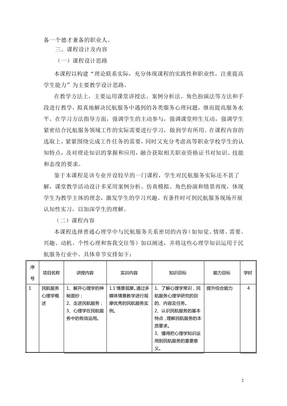 民航服务心理与实务课程标准_第2页