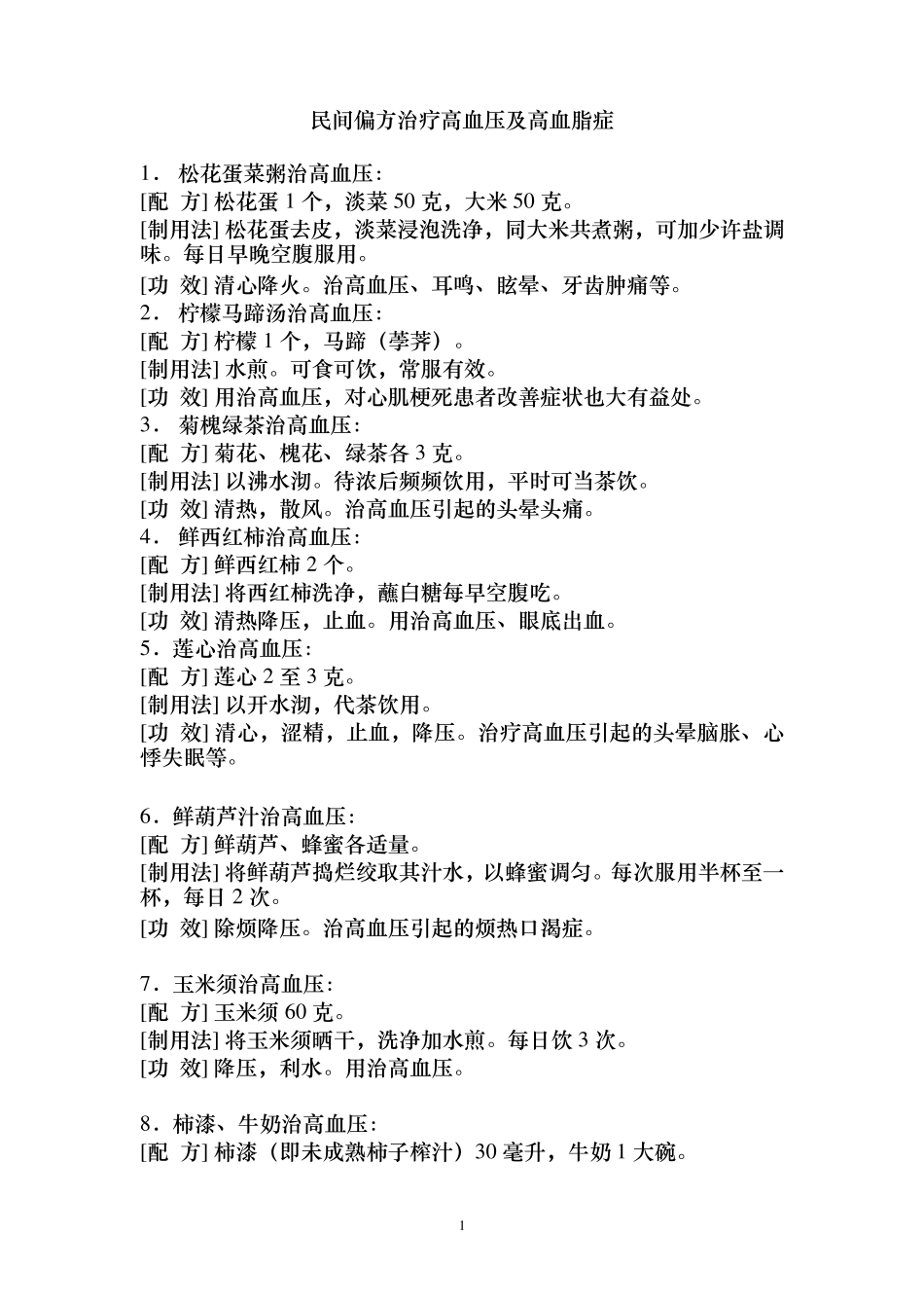 民间高血压及降血脂偏方_第1页
