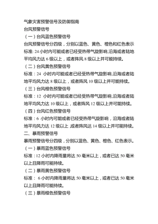 气象灾害预警信号及防御指南