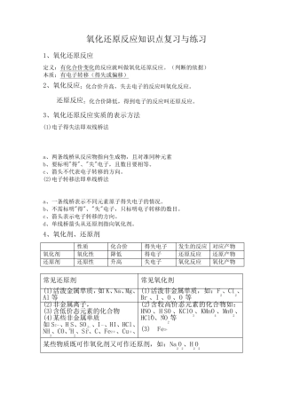 氧化还原反应知识点复习与练习