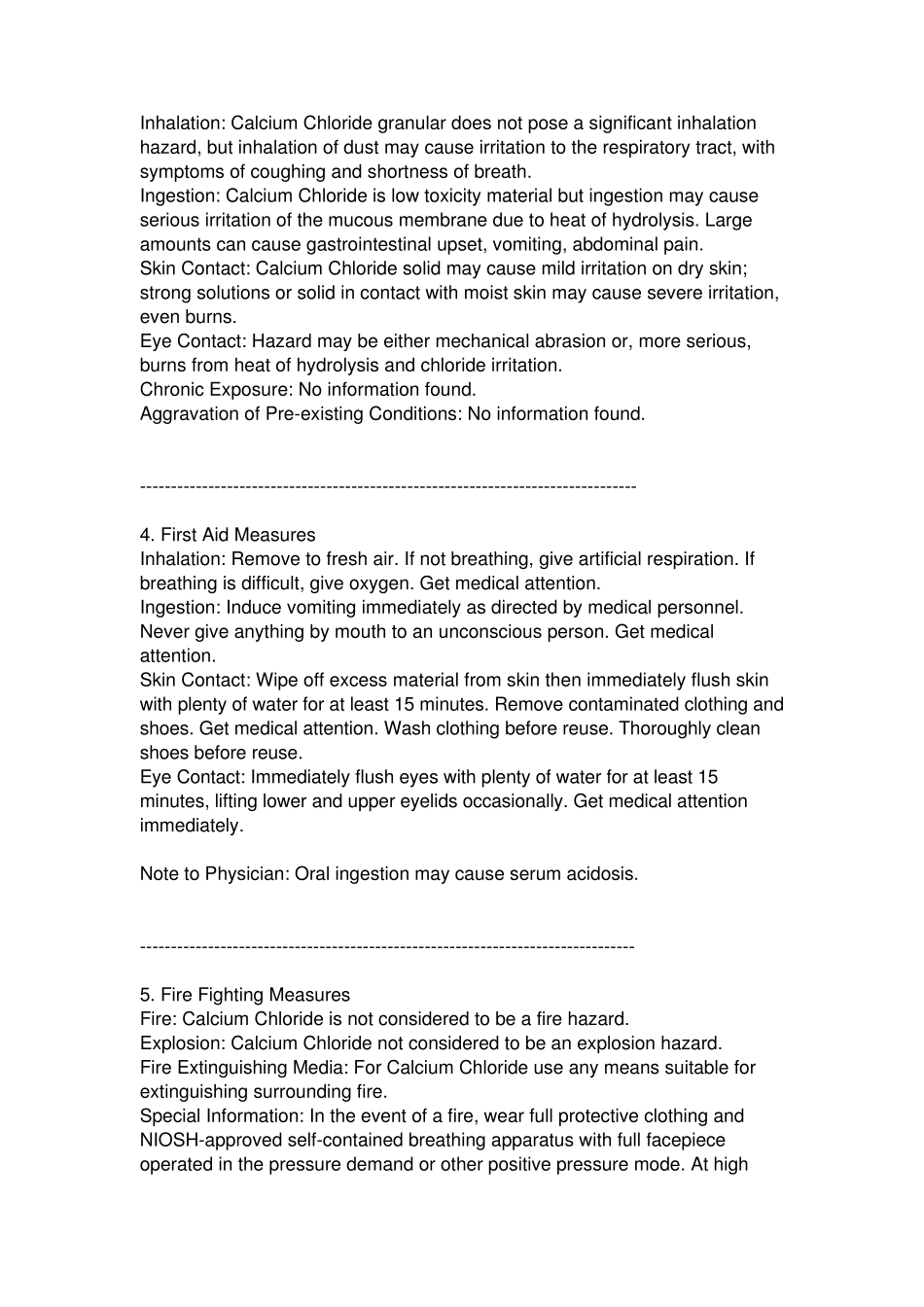 氯化钙MSDS(英文版)_第2页