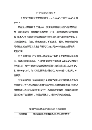 水中硫酸盐的危害