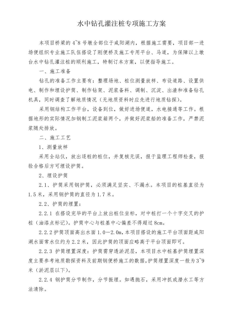 水中钻孔灌注桩专项施工方案_第1页