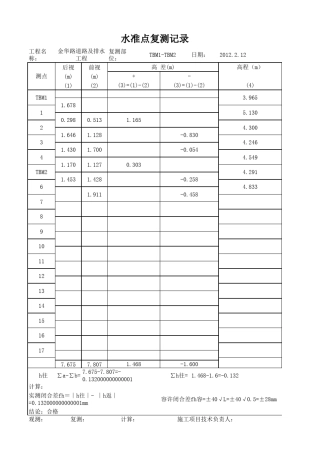 水准点复测记录(自动计算表)1