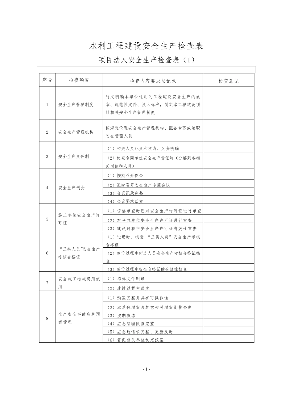 水利工程建设安全生产检查表_第1页