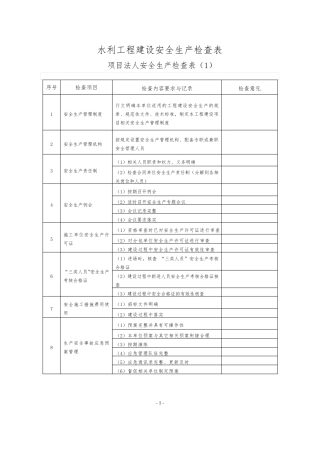 水利工程建设安全生产检查表