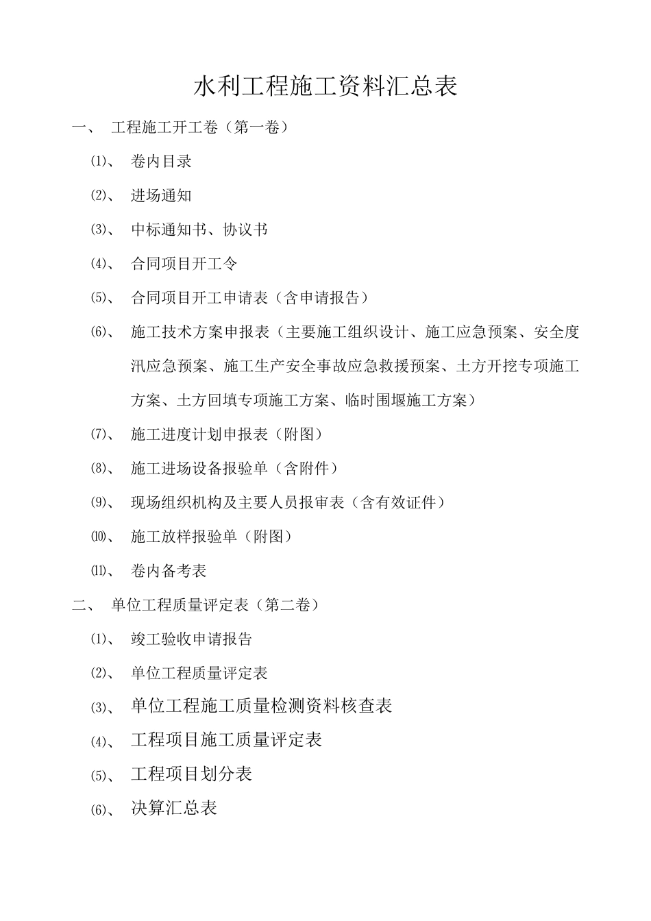 水利工程资料整理(目录整理)_第1页