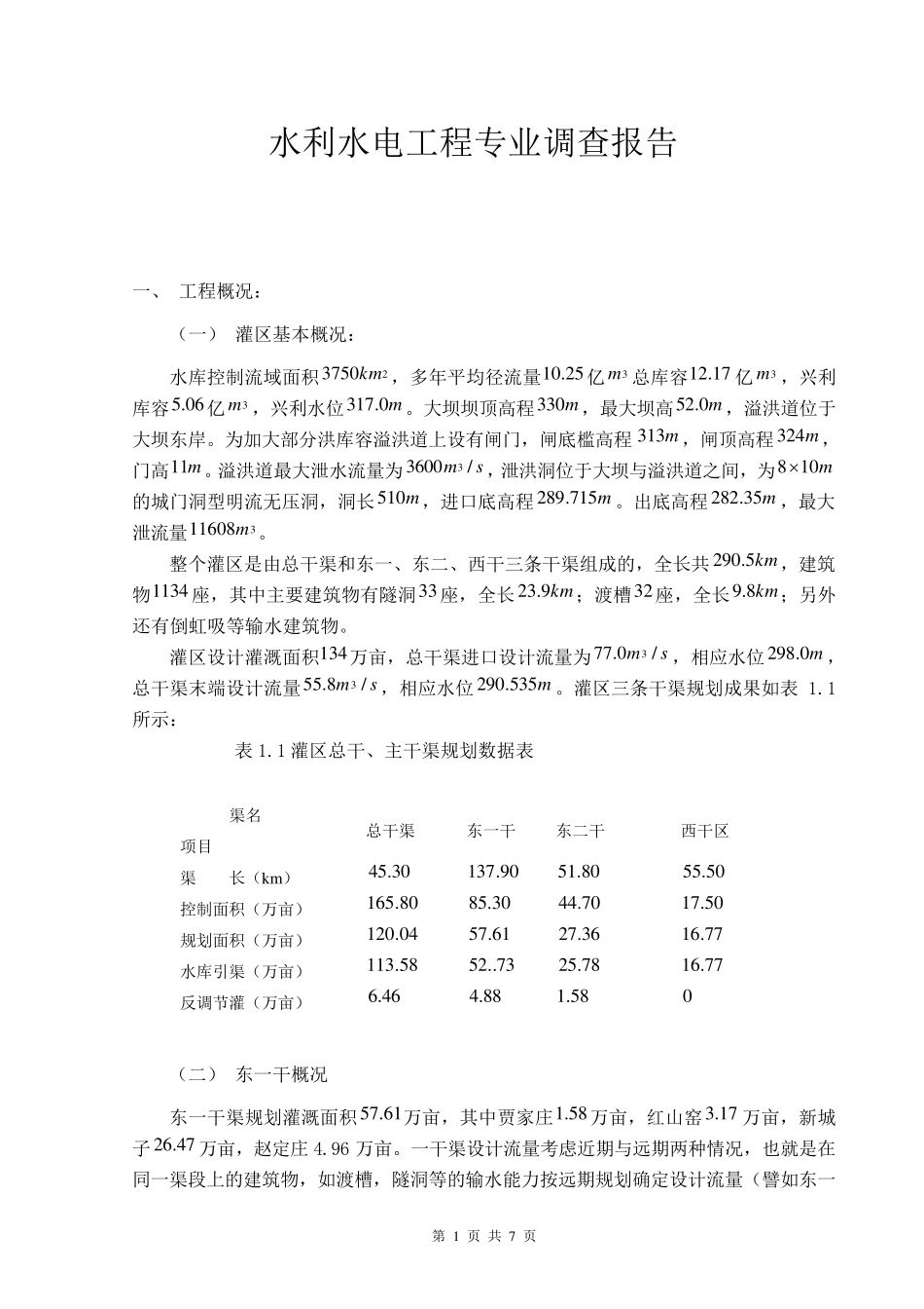 水利水电工程专业调查报告_第1页
