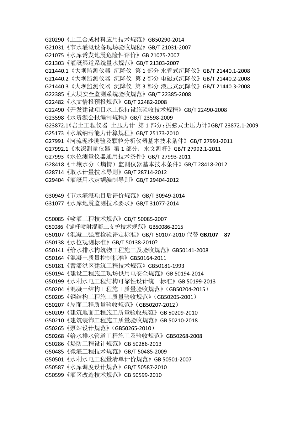 水利水电工程规范规程清单(2018版)_第2页