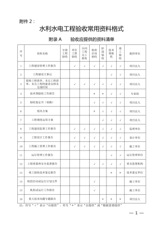 水利水电工程验收常用资料格式