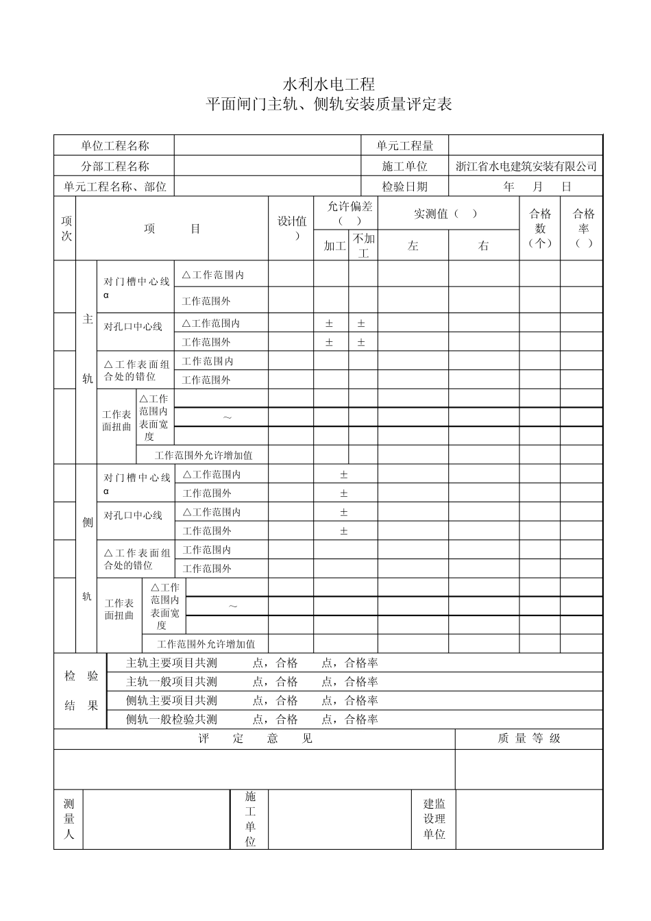 水利闸门埋件评定表(门槽)_第3页