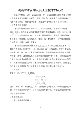 水合肼的性质及生产工艺