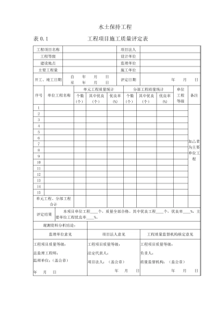 水土保持工程质量评定表