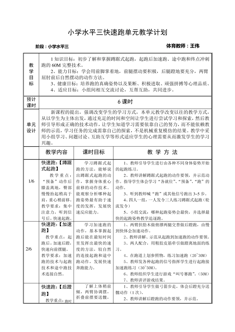 水平三快速跑单元计划_第1页