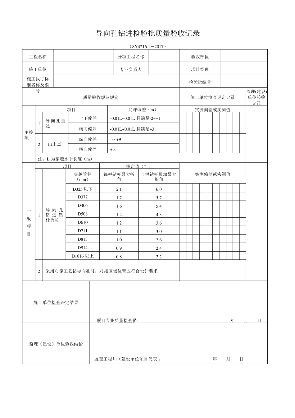 水平定向钻穿越检验批表格SY4216.12017_第2页