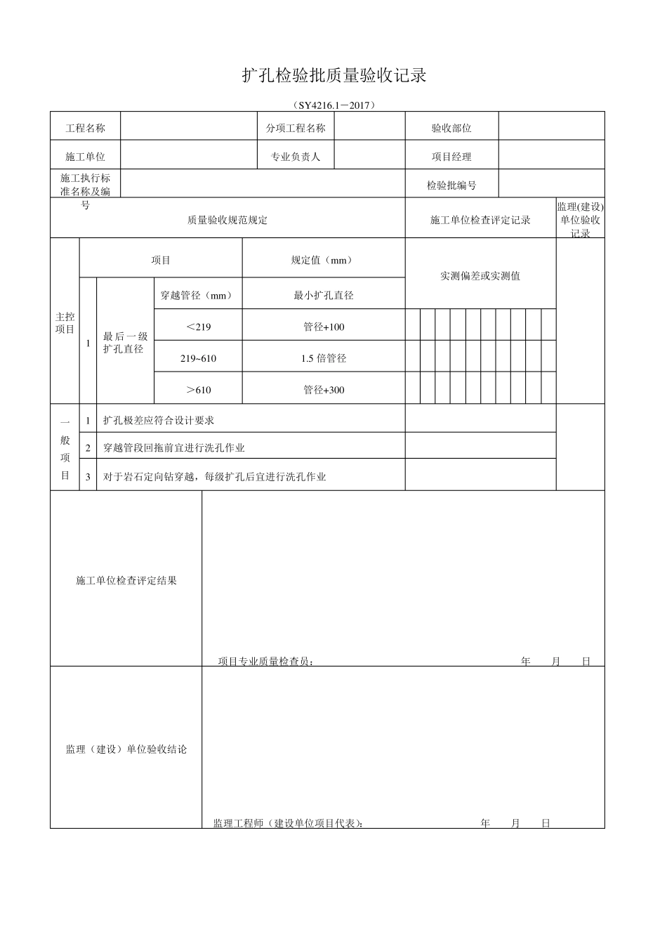 水平定向钻穿越检验批表格SY4216.12017_第3页