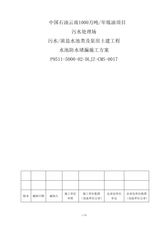 水池防水堵漏施工方案